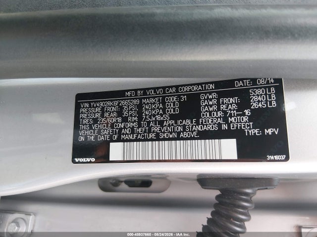 Aukcja sprzedaży 2015 Volvo Xc60 T6, vin: YV4902RK6F2665289, numer aukcji: 45937660