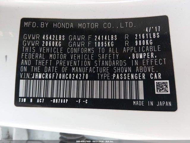 JHMCR6F70HC024270 Honda Accord Hybrid Touring