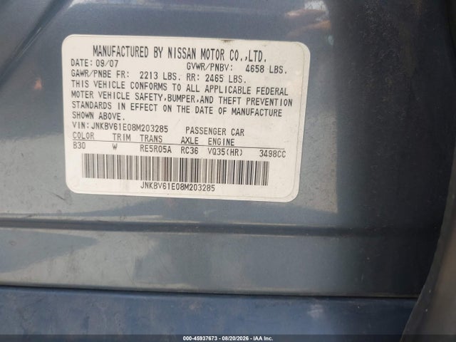 Продаж на аукціоні авто 2008 Infiniti G35 Journey, vin: JNKBV61E08M203285, номер лоту: 45937673