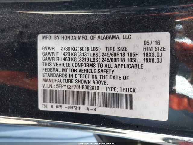 Honda Ridgeline Rtl-e 2017 5FPYK3F70HB002810 Image 9