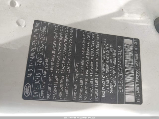 Продажа на аукционе авто 2010 Land Rover Range Rover Sport Hse, vin: SALSK2D4XAA249454, номер лота: 45937704