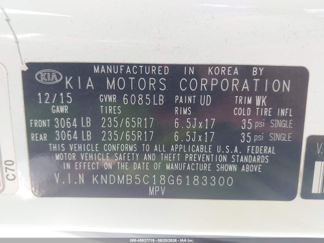 KIA SEDONA LX 2016 KNDMB5C18G6183300 Image 9