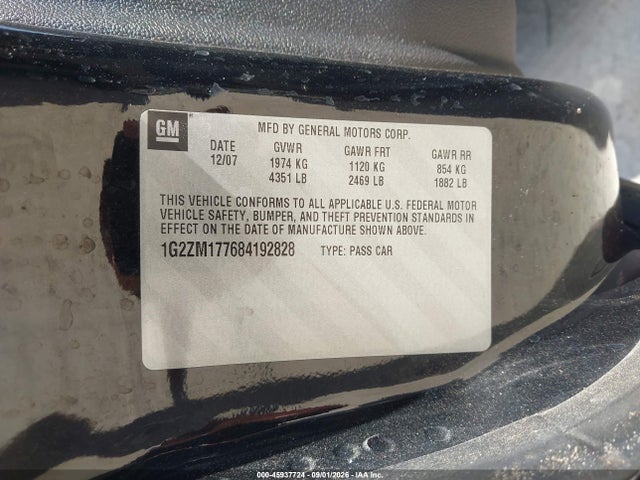 2008 Pontiac G6 Gxp მანქანა იყიდება აუქციონზე, vin: 1G2ZM177684192828, აუქციონის ნომერი: 45937724