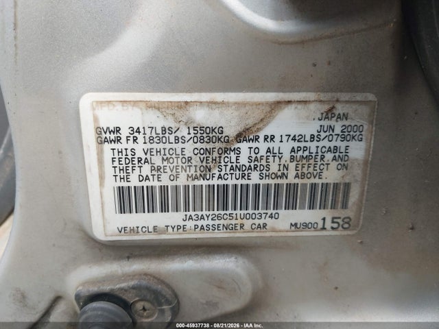 2001 Mitsubishi Mirage Es მანქანა იყიდება აუქციონზე, vin: JA3AY26C51U003740, აუქციონის ნომერი: 45937738