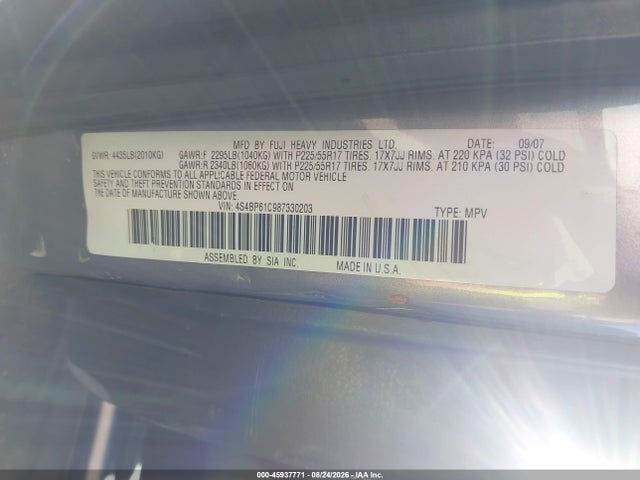 Aukcja sprzedaży 2008 Subaru Outback 2.5i/2.5i L.l. Bean Edition, vin: 4S4BP61C987330203, numer aukcji: 45937771