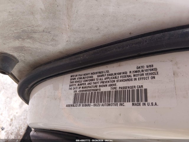 2003 Subaru Outback H6-3.0 მანქანა იყიდება აუქციონზე, vin: 4S3BH895537655815, აუქციონის ნომერი: 45937772