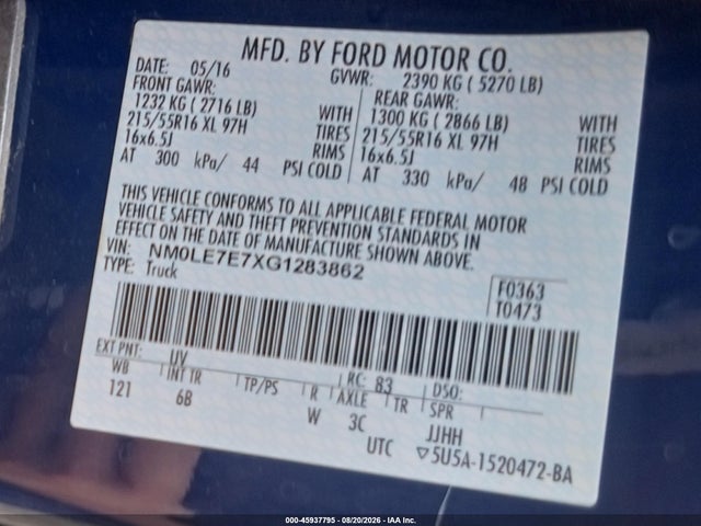 NM0LE7E7XG1283862 Ford Transit Connect Xl