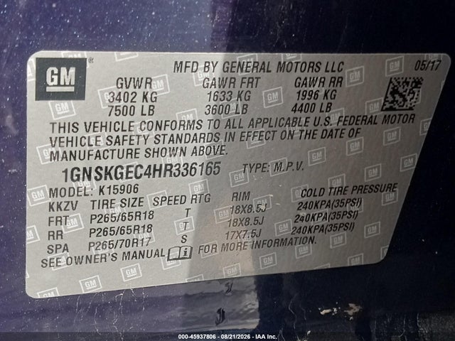 Chevrolet Suburban Ls 2017 1GNSKGEC4HR336165 Image 9