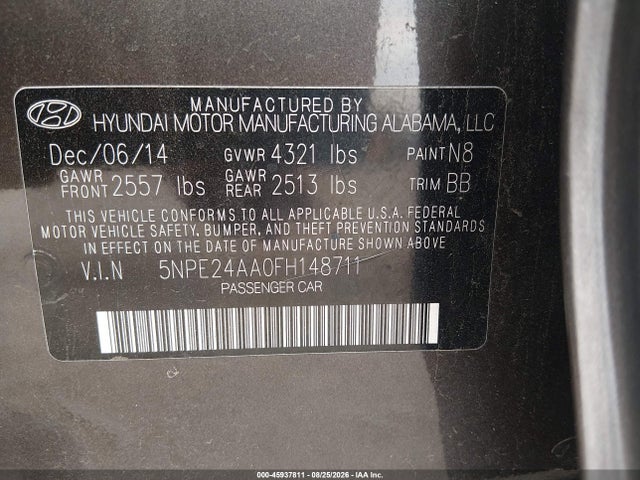 Продаж на аукціоні авто 2015 Hyundai Sonata Eco, vin: 5NPE24AA0FH148711, номер лоту: 45937811