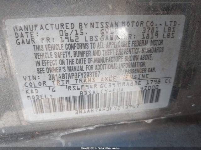 Nissan SENTRA S 2015 3N1AB7AP3FY293767 Image 9