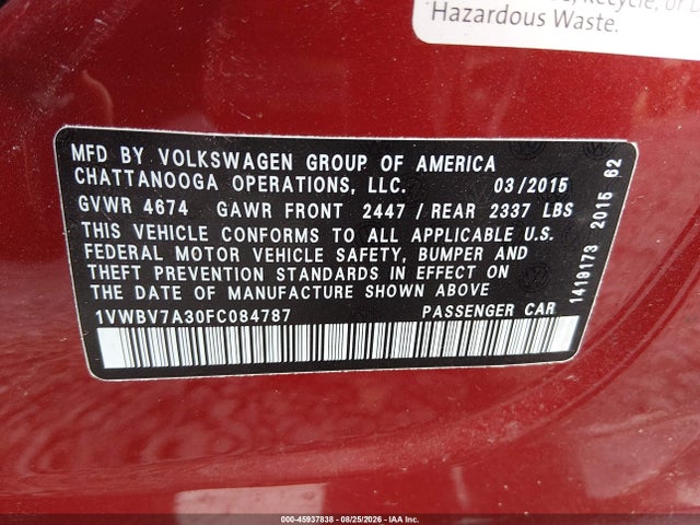 1VWBV7A30FC084787 Volkswagen Passat 2.0l Tdi Se
