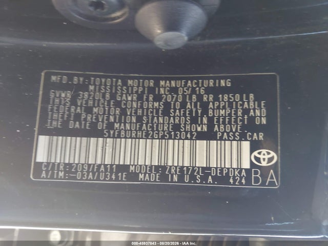 Toyota COROLLA L 2016 5YFBURHE2GP513042 Image 9