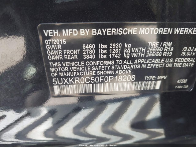 Aukcja sprzedaży 2015 Bmw X5 Xdrive35i, vin: 5UXKR0C50F0P18208, numer aukcji: 45937844