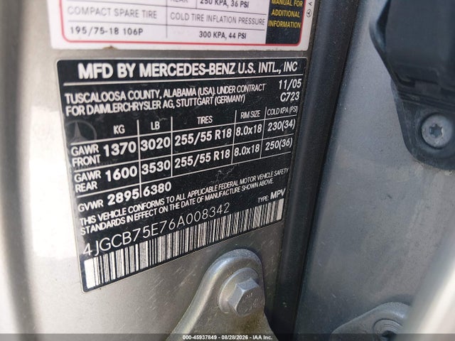 Продаж на аукціоні авто 2006 Mercedes-benz R 500 4matic, vin: 4JGCB75E76A008342, номер лоту: 45937849