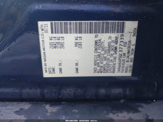 Aukcja sprzedaży 2016 Nissan Maxima 3.5 Platinum, vin: 1N4AA6AP5GC377339, numer aukcji: 45937864
