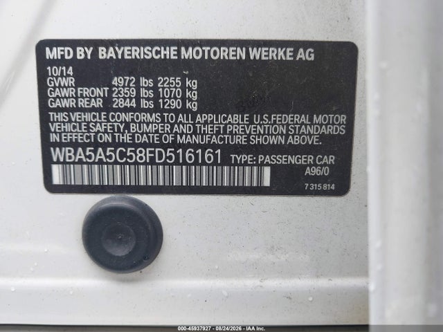 Aukcja sprzedaży 2015 Bmw 528i, vin: WBA5A5C58FD516161, numer aukcji: 45937927