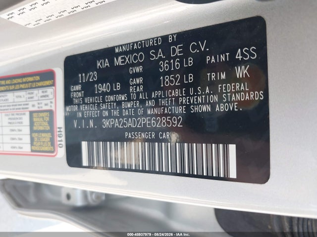 Aukcja sprzedaży 2023 Kia Rio 5-door S, vin: 3KPA25AD2PE628592, numer aukcji: 45937979