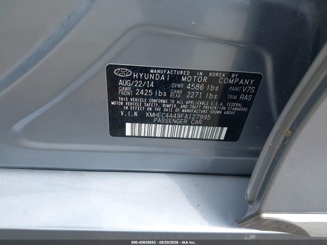 Продаж на аукціоні авто 2015 Hyundai Sonata Hybrid, vin: KMHEC4A49FA127995, номер лоту: 45938053
