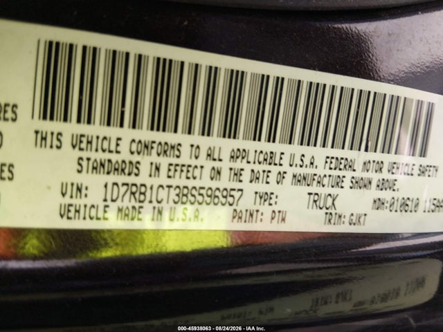 Aukcja sprzedaży 2011 Ram Ram 1500 Laramie, vin: 1D7RB1CT3BS596957, numer aukcji: 45938063