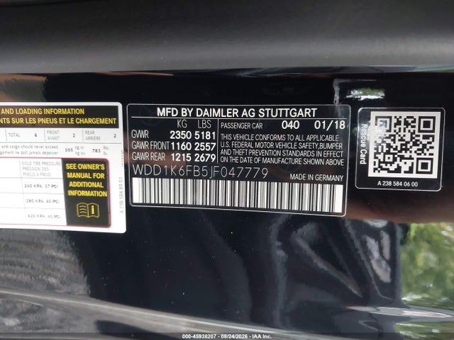 Продаж на аукціоні авто 2018 Mercedes-benz E 400, vin: WDD1K6FB5JF047779, номер лоту: 45938207
