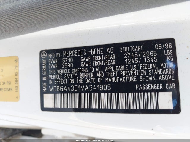 Aukcja sprzedaży 1997 Mercedes-benz S 420, vin: WDBGA43G1VA341905, numer aukcji: 45938208