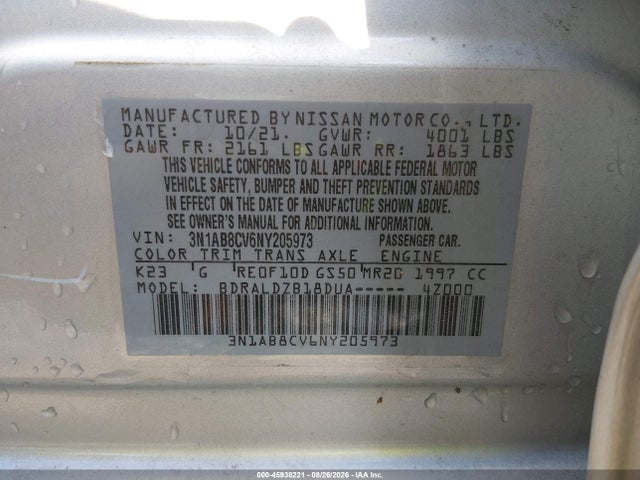 Aukcja sprzedaży 2022 Nissan Sentra Sv Xtronic Cvt, vin: 3N1AB8CV6NY205973, numer aukcji: 45938221