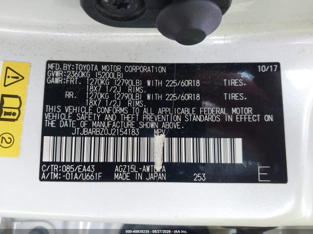 Aukcja sprzedaży 2018 Lexus Nx 300, vin: JTJBARBZ0J2154183, numer aukcji: 45938235