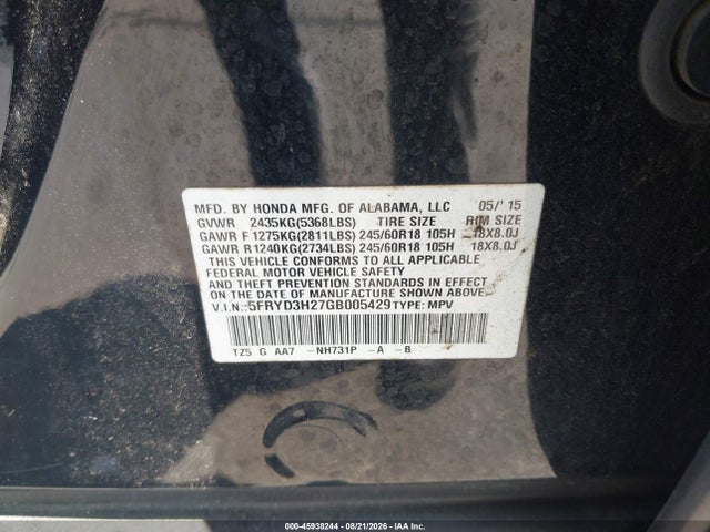 Aukcja sprzedaży 2016 Acura Mdx Acurawatch Plus Package, vin: 5FRYD3H27GB005429, numer aukcji: 45938244