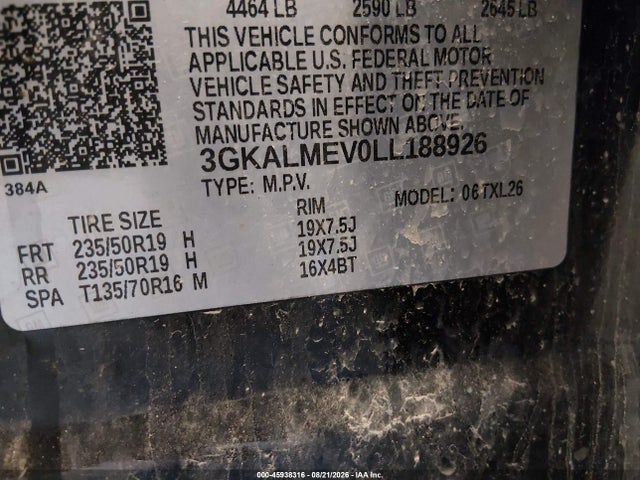 2020 Gmc Terrain Fwd Sle მანქანა იყიდება აუქციონზე, vin: 3GKALMEV0LL188926, აუქციონის ნომერი: 45938316