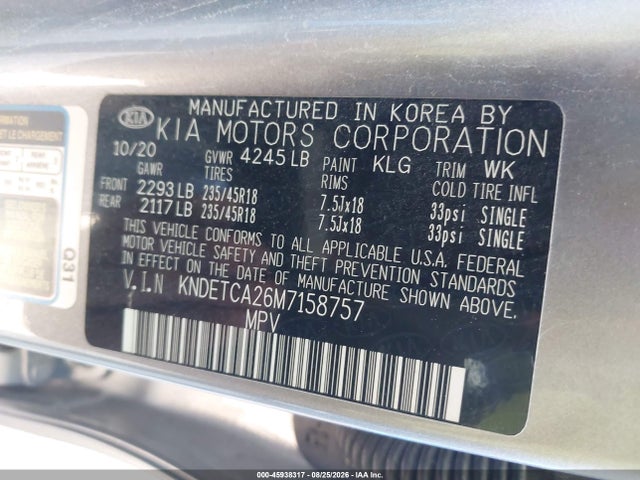 Aukcja sprzedaży 2021 Kia Seltos Sx Turbo, vin: KNDETCA26M7158757, numer aukcji: 45938317