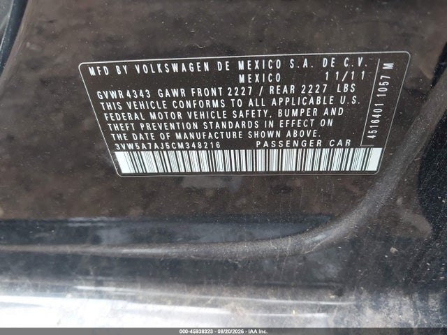 Продажа на аукционе авто 2012 Volkswagen Jetta Gli Autobahn W/nav, vin: 3VW5A7AJ5CM348216, номер лота: 45938323