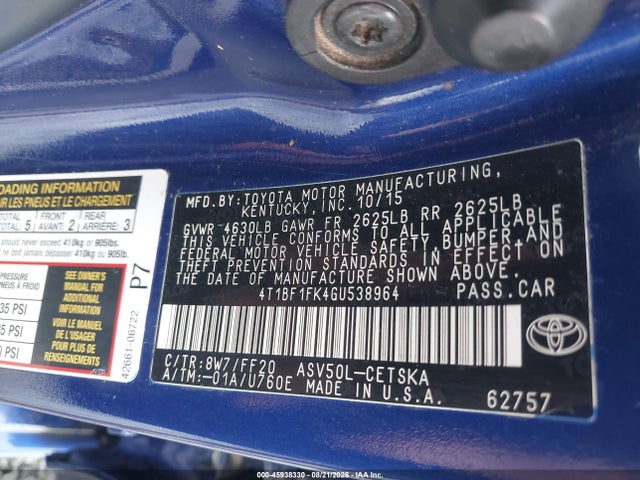 Toyota CAMRY SE 2016 4T1BF1FK4GU538964 Image 9