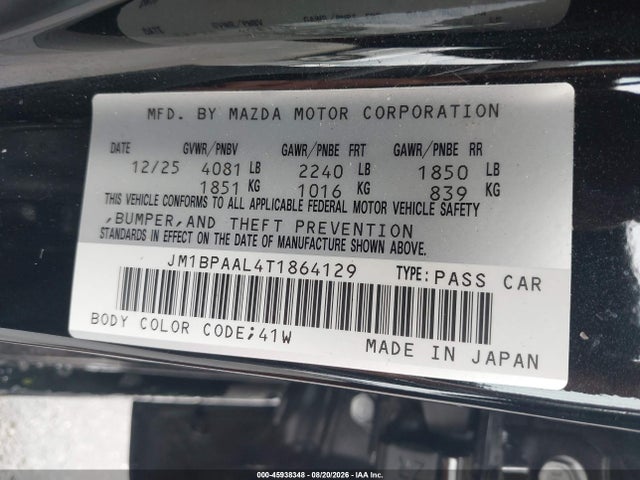 Продаж на аукціоні авто 2026 Mazda Mazda3 2.5 S, vin: JM1BPAAL4T1864129, номер лоту: 45938348