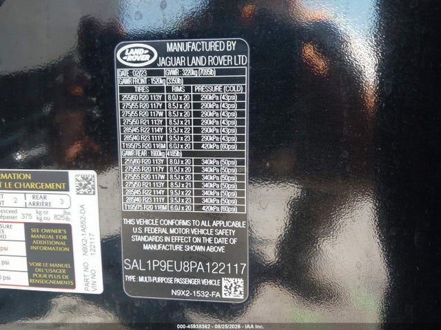 Aukcja sprzedaży 2023 Land Rover Range Rover Sport Se, vin: SAL1P9EU8PA122117, numer aukcji: 45938362