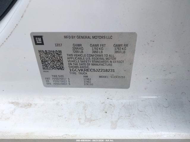 Продаж на аукціоні авто 2018 Chevrolet Silverado 1500 1lt, vin: 1GCVKREC5JZ218231, номер лоту: 45938384