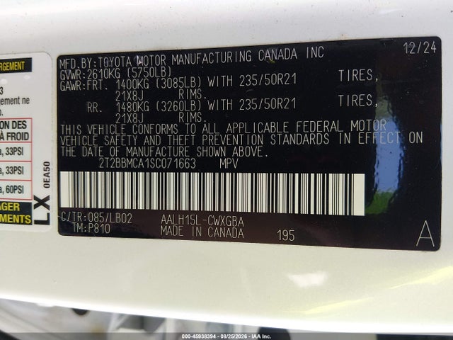 Продажа на аукционе авто 2025 Lexus Rx 350h Premium Plus, vin: 2T2BBMCA1SC071663, номер лота: 45938394
