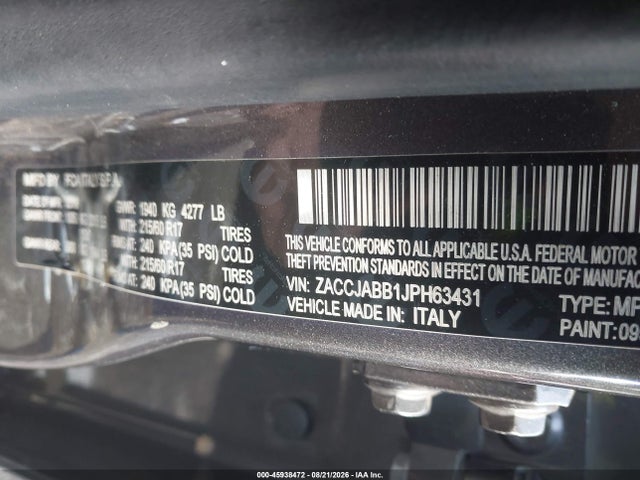 Продажа на аукционе авто 2018 Jeep Renegade Latitude Fwd, vin: ZACCJABB1JPH63431, номер лота: 45938472