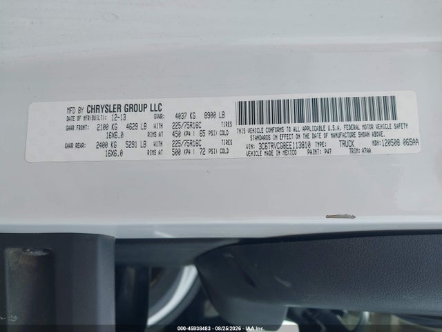 45938483 :رقم المزاد ، 3C6TRVCG8EE113810 vin ، 2014 Ram Promaster 2500 High Roof مزاد بيع