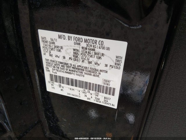 2011 Ford F-150 Xlt მანქანა იყიდება აუქციონზე, vin: 1FTEX1CM6BFC10270, აუქციონის ნომერი: 45938520
