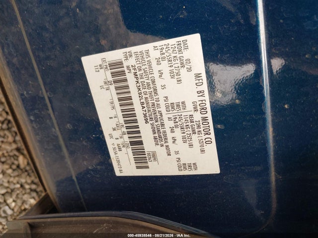 2020 Ford Edge Titanium მანქანა იყიდება აუქციონზე, vin: 2FMPK3K92LBA73696, აუქციონის ნომერი: 45938546