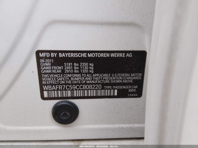 Продажа на аукционе авто 2012 Bmw 535i, vin: WBAFR7C59CC808220, номер лота: 45938575