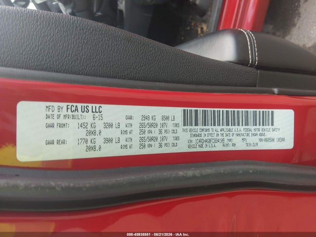 Продажа на аукционе авто 2015 Dodge Durango Sxt, vin: 1C4RDHAG8FC834109, номер лота: 45938581
