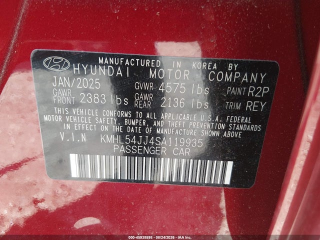Aukcja sprzedaży 2025 Hyundai Sonata Hybrid Limited, vin: KMHL54JJ4SA119935, numer aukcji: 45938598
