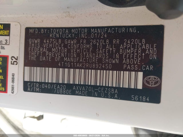 Aukcja sprzedaży 2024 Toyota Camry Se, vin: 4T1G11AK2RU892450, numer aukcji: 45938600