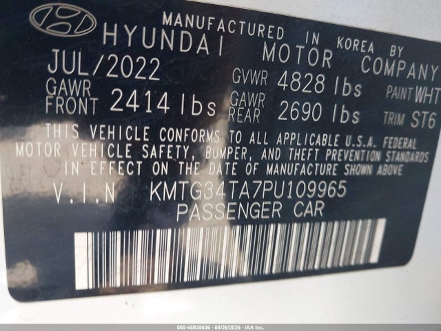 45938606 :رقم المزاد ، KMTG34TA7PU109965 vin ، 2023 Genesis G70 2.0t Awd مزاد بيع