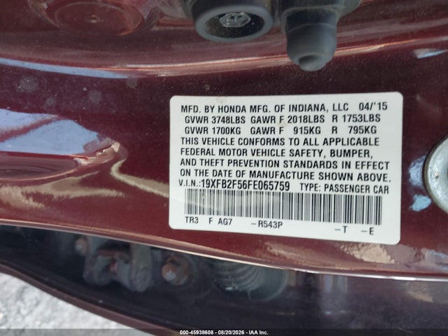 Honda Civic Lx 2015 19XFB2F56FE065759 Image 9