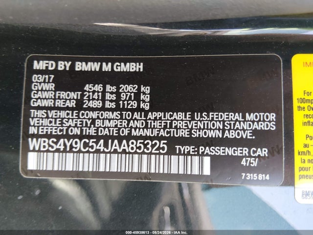 Auction sale of the 2018 Bmw M4, vin: WBS4Y9C54JAA85325, lot number: 45938613