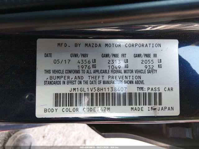 Aukcja sprzedaży 2017 Mazda Mazda6 Touring, vin: JM1GL1V58H1138407, numer aukcji: 45938615