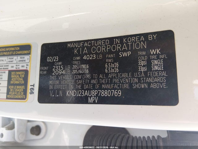 2023 Kia Soul Lx მანქანა იყიდება აუქციონზე, vin: KNDJ23AU8P7880769, აუქციონის ნომერი: 45938622
