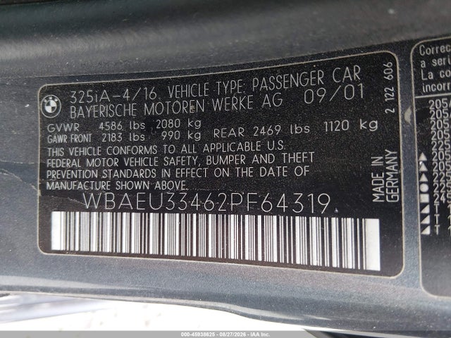 Продажа на аукционе авто 2002 Bmw 325xi, vin: WBAEU33462PF64319, номер лота: 45938625